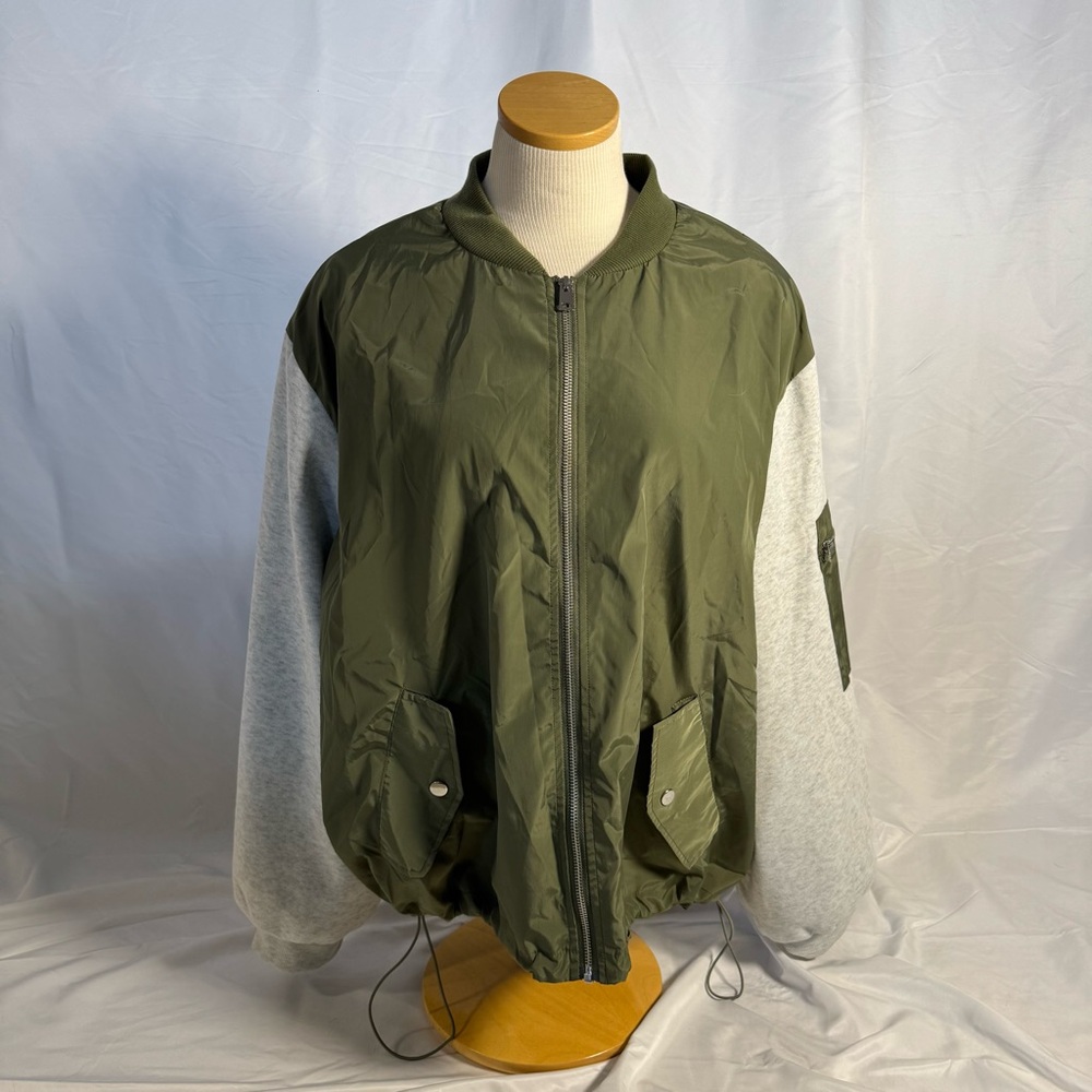 Olive Green and Gray Bomber Jacket